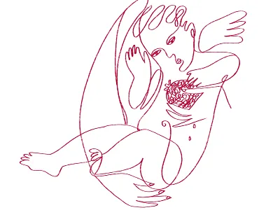 Pomegranate Madonna angel cherub drawing line art madonna pomegranate