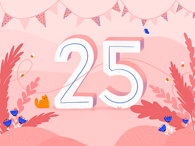 25th birthday | lettering & illustration 25 3d 3d letters 3d type bee bees birthday cat flowers illustration kitty lettering letters party pink type typography