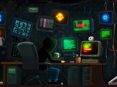 Crypto-Tower / 01. Hacker Floor brushes computer crypto cryptocurrency cyber cyberpunk digital ethereum game game design hacker illustration matrix neo photoshop