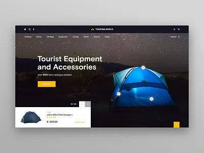 Tourism World e-store Web-site Concept accessories adventure blue concept design e store equipment night site sky store tent tour tourism tourist travel ui ux web xd