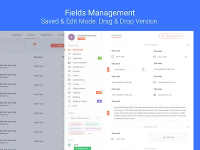 CRM - Fields Management contact contacts crm custom customer care drag and drop drag n drop fields flat flat design interface design interface design templates interface designer multipurpose overlay profile ui ux design ux designer web