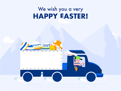 Easter truck apple clean design easter easter bunny easter eggs elements illustration ipad ipadpro logistics mountains procreate procreate app simple truck vector
