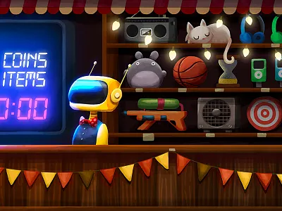 Crypto-Tower / 03. Lottery Floor android background design cat character design crypto cryptocurrency cryptogame game art illustration lottery photoshop robot shop totoro