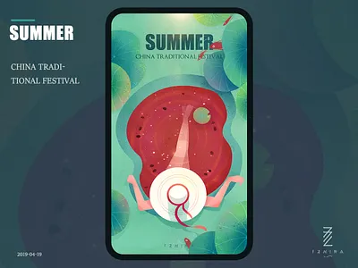 summer festival flat green illustration lotus leaf summer sunbathing swimming pool ui watermelon