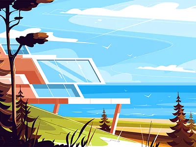 Designer house on seashore architecture designer flat house illustration kit8 seashore vector