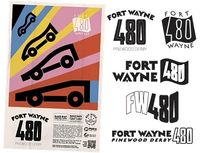 Fort Wayne 480 Pinewood Derby brewery fort wayne gigposter racing thick lines typography vector