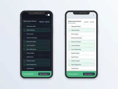 Select UI and Dark Mode animation codepen component f1 formula 1 mobile night mode prototype select toggle ui ux