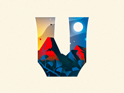 U 36 days of type 36daysoftype alpenglow design drop cap dropcap dusk illustration illustrator letter lettering mountains texture type typography vector