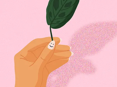 Maranta Leaf cute green hand holding houseplant houseplants illustration leaf nail art nails pink plant plants prayer plant smiley face whimsical
