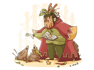 A cute forest spirit 2d cartoon charachter character chiks cozy cute forest hannahdoodle magic rabbit spirit vector wizard