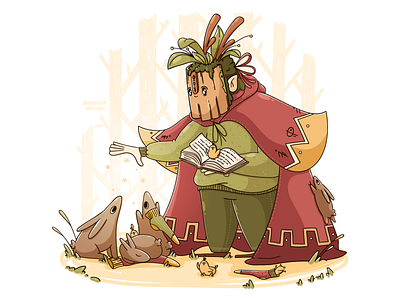 A cute forest spirit 2d cartoon charachter character chiks cozy cute forest hannahdoodle magic rabbit spirit vector wizard