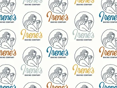 Irene's Baking Co. Full Logo bakery baking brand branding circle cookie eating food hand drawn i identity lettering logo monoline pie round script typography woman women