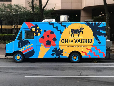 Oh La Vache Truck Wrap brandin branding design food truck graphic design hand lettering illustration lettering logo texture truck wrap vector