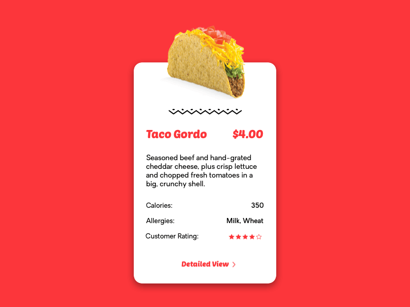Menu Item Details card gordo menu menu animation restaurant taco