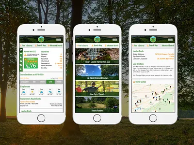 Disc Golf Course Review App branding digital design disc golf logo maps mobile app rating ui ux design