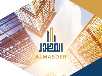 Al Masder Real Estate Brand Identity banner ads blue brand concept branding branding concept buildings corporate identity design illustration illustrator logo orange shadows stationary sun typography vector