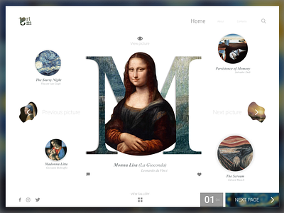 Art.M Web Screen Design art museum design a day dribbble first shot landing page logo main page mona lisa typography ui ui design user experience user inteface ux web