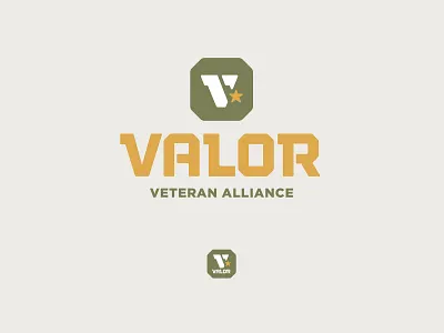 Valor Logo army badge branding honor icon lockup logo military octagon shield star tough v valor veteran