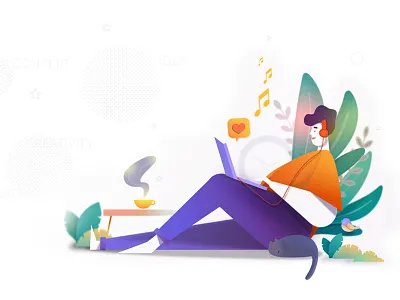 At Ease! app art bird cat coffee ease explore freedom fun illustration india inspiration laptop leaves music textures ui web webdesign work