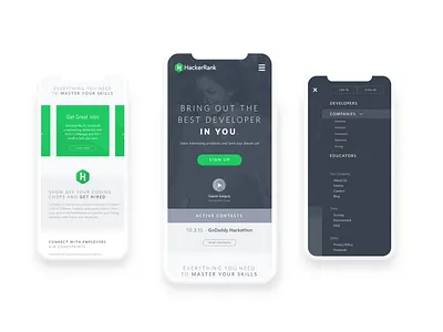 HackerRank cards concept developers mobile mobile design navigation ui web design website