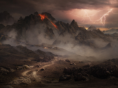 Volcano cgi cityscape digital art environment illustration matte painting photomanipulation photoshop