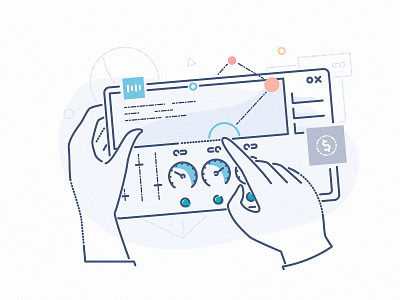 Tech news area display fintech future graphic hands icon illustration lines minimal news technology