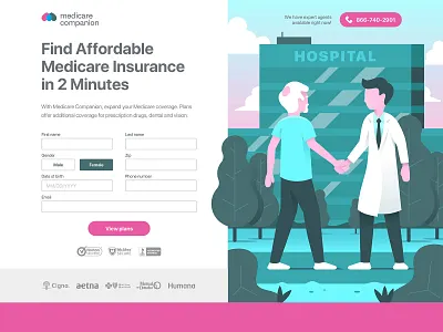 Medicare Form Landing Page doctor elderly form handshake hospital illustration landing medical medicare old page ui ux