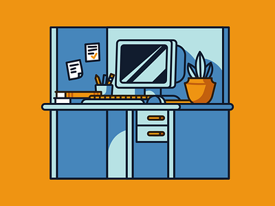 Workplace affinity affinitydesigner blue computer design designer desk flat flat design illustration orange county vector work workplace