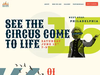 Calliope Bros. Circus Site branding circus design graphic design marketing onepage onepager site typography ui ux web web design website