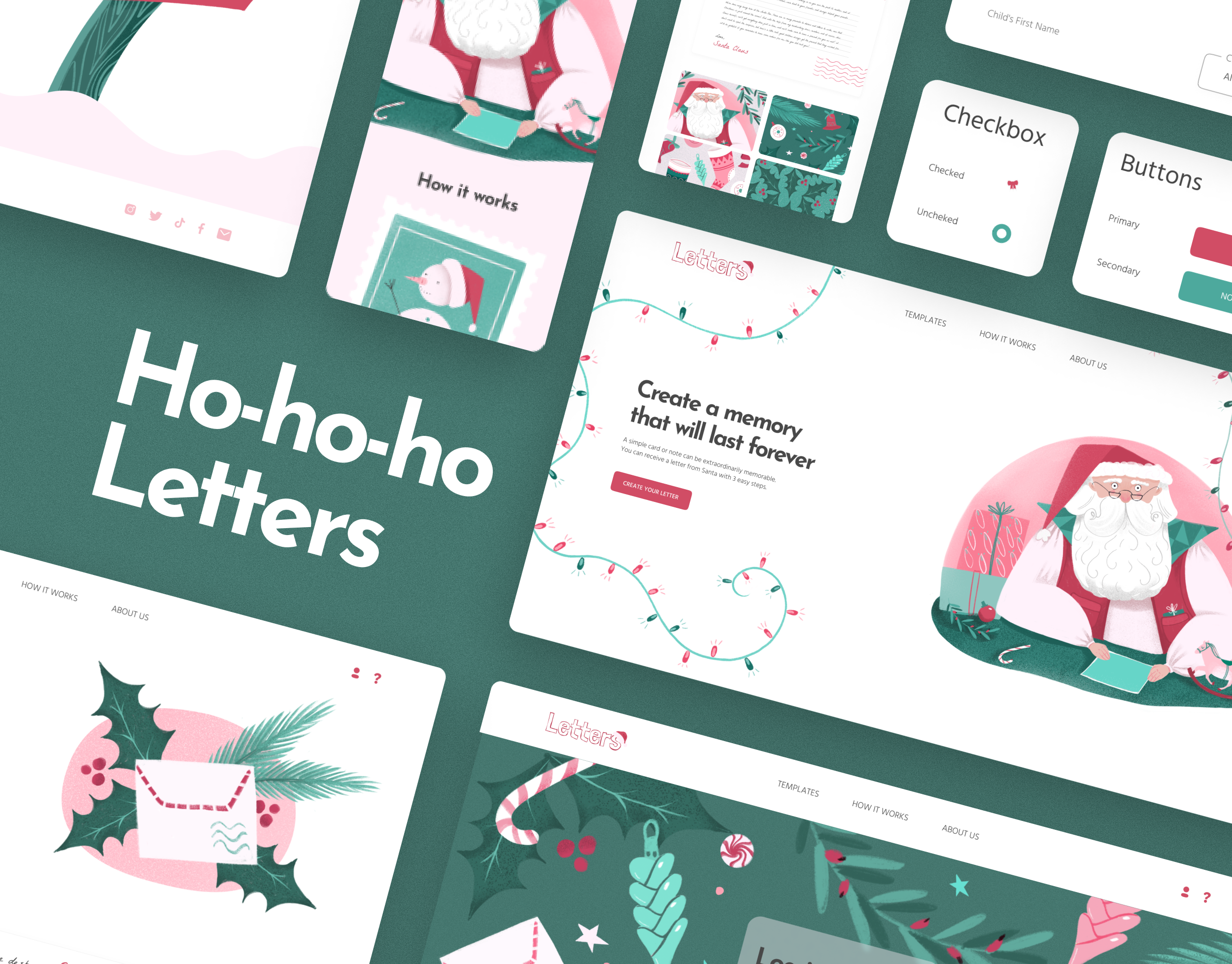 Landing Page Concept: Letters to Santa branding character character design christmas design graphic design holidays icons landing page logo product illustrations santa claus ui website illustrations