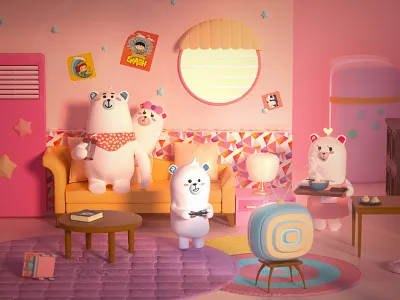 The bear family bear c4d family home life sweet