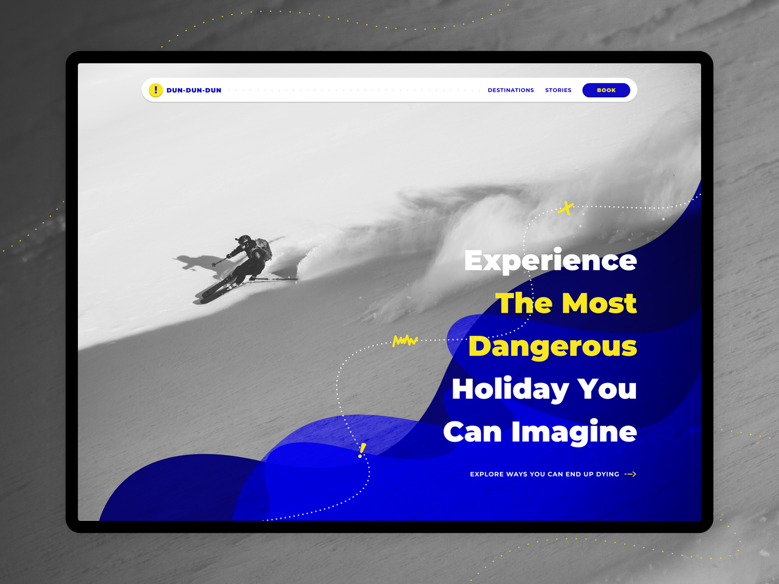 DUN-DUN-DUN adrenaline agency danger dangerous dundundun explore extreme holiday landing page sketch ski tour travel xtreme