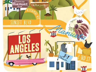 Illustrated Map of LA (detail) dining editorial illustrated map illustration los angeles magazine map shopping tourist travel