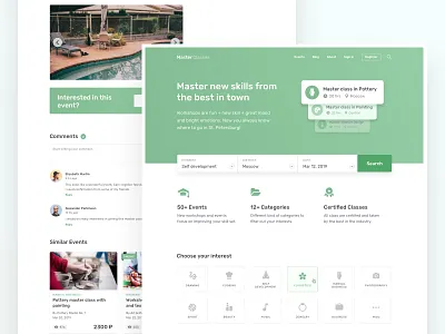 Event website design app branding classes clean design events flat green icon identity illustration minimal typography ui ux vector vlockn web web development website