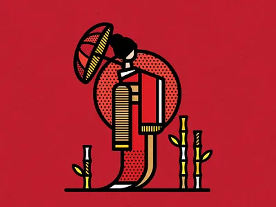 Geisha bamboo geisha geometric japan patterns pop art red sun umbrella vector