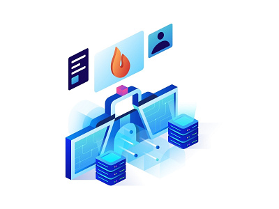 Isometric Firewall cloud data design fire firewall illustration isometric security server storage ui