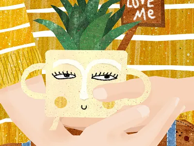 Pottery clay face hands illustrated illustration illustration art plant plant pot plants pottery