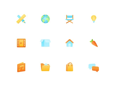 Gradient Icons audio box branding chat colors design earth flat folder house icon icons illustration layout minimal mobile shopping cart ui vector video