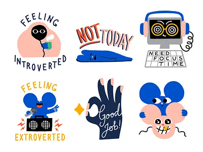 Stickers for Atlassian atlassian character character design colorful communication cute extrovert flat color friendly fun icon artwork illustration introvert leena kisonen lettering mouse slack sticker sticker design work