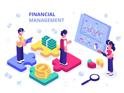 Financial management analysis banking budget business business people character chatting consulting design diagram finance flat illustration investment isometric office people team teamwork vector