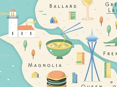 Map of Seattle city illustration map maps seattle vector