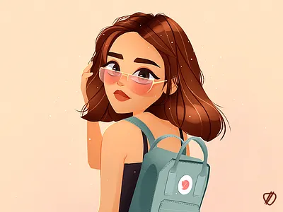🎒☀️ art backpack character cute drawings fjallraven fox girl girl character glasses illustration ipadpro kanken pink procreate sun sunny