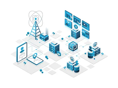 Weaver Labs illustration blue color theme brand style guide bright color combinations building illustration dark blue white colors design exploration isometric illustration minimal clean design user interface ui vector illustration
