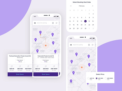 Car Parking Map Screens calendar car app clean dubai iphone location map material design mobile app design parking profile ui user experience design user interface design ux
