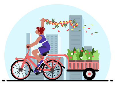 Girl delivers spring art bike character design flower girl illustration spring vector