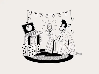 End of 2022 2023 black and white black ink champagne digital for myself graphic diary illustration new year sketch thin line watch