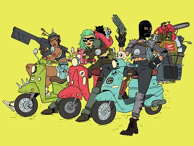 Moped Girls comics drawing illustration ink moped