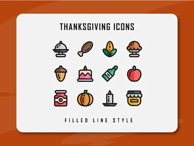 Thanksgiving Icon Set app branding design filled line filled outline flat icon icon a day icon artwork icon set illustration logo minimal thanksgiving thanksgiving day ui ux vector web website