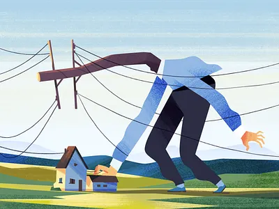 Giant 2d illustration character character design color creative field fireart studio home house human landscape mountains nature skyline skylines suit