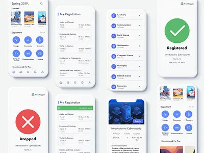 Course Registration Kit add add new app blue clean college design drop framerx green home illustration ios mobile red register sketch ui ux white